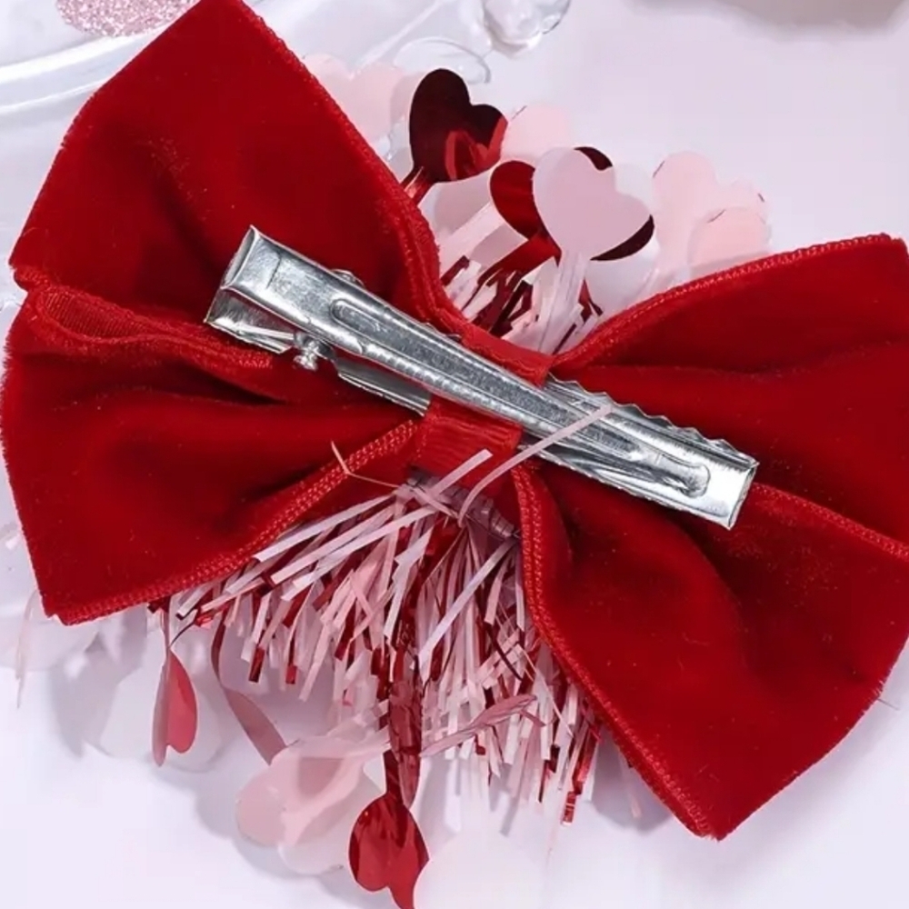 2pcs Sparkly Red Velvet Bow Hair Clips - Perfect Valentine's Day - Picture 3 of 4